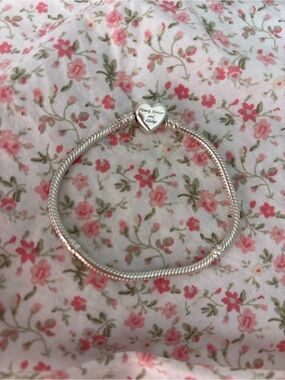 Sterling Silver Heart Clasp Snake Chain Bracelet - Silver